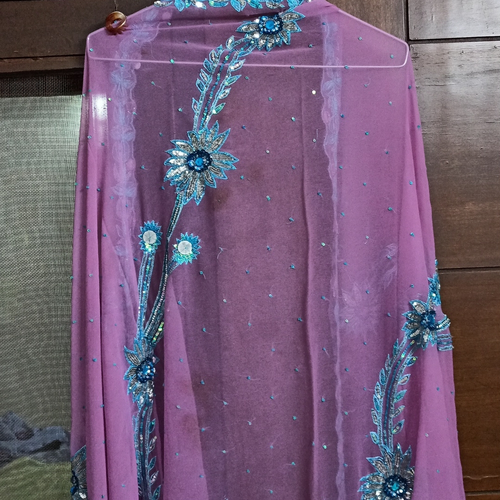 Purple n Turquoise blue Dupatta - Picture 1 of 7